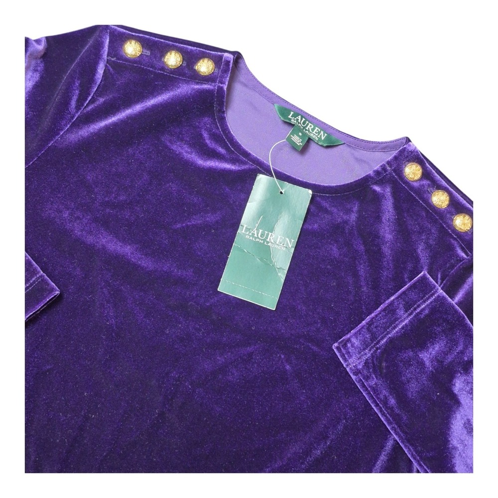 Lauren Ralph Lauren Women's S Purple Velvet Tunic Gold Shoulder Buttons NWT